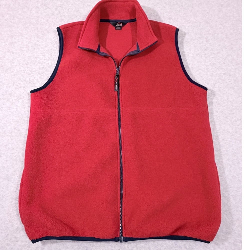 LL Bean Outdoors Red Fleece Vest Mens Medium Tall Full Zip Collar‎